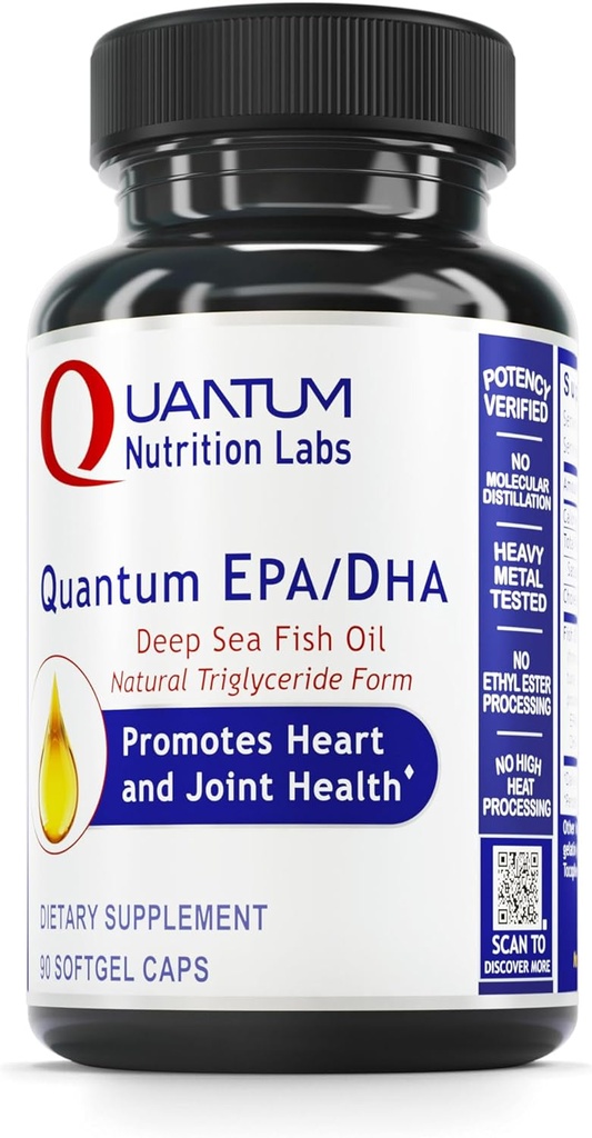 Quantum Nutrition Labs EPA DHA Huile de poisson Softgels - Omega 3 Huile de poisson, Omega 3 Supplément, EPA DHA, Omega 3 Suppléments acides gras pour les femmes et les hommes, naturel - 90 Capsules Softgel
