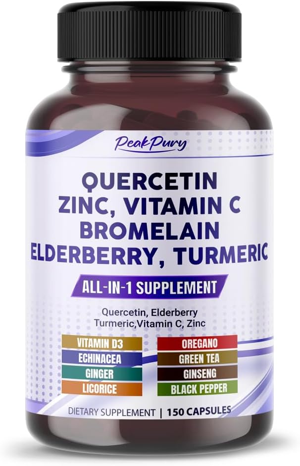 Quercetin Elderberry Turmeric Vitamine C Zinc - Soutien immunitaire - Fabriqué aux États-Unis