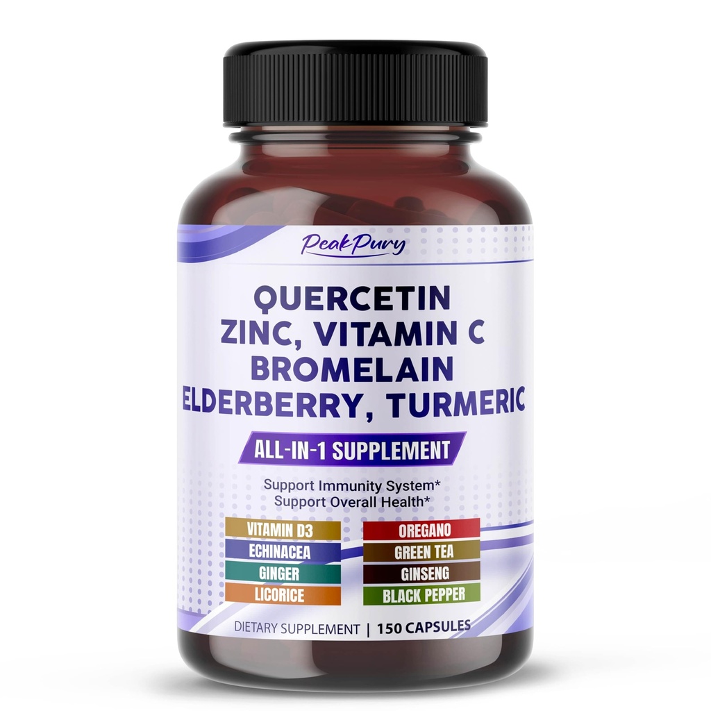Quercetin Elderberry Turmeric Vitamine C Zinc - Soutien immunitaire - Fabriqué aux États-Unis