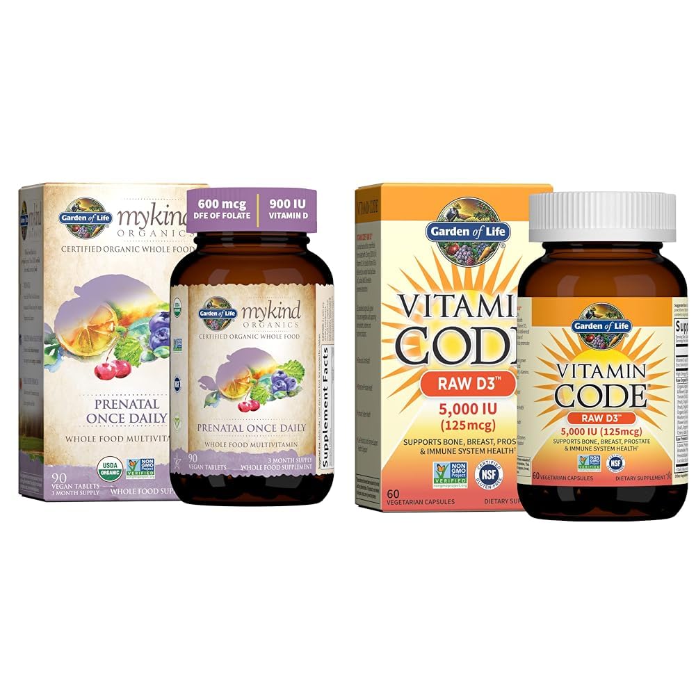 Jardin de la vie Organiques Vitamine prénatale : Folate pour l'énergie et le développement foetal sain et vitamine D, Code Vitamine Raw D3, Vitamine D 5 000 UI