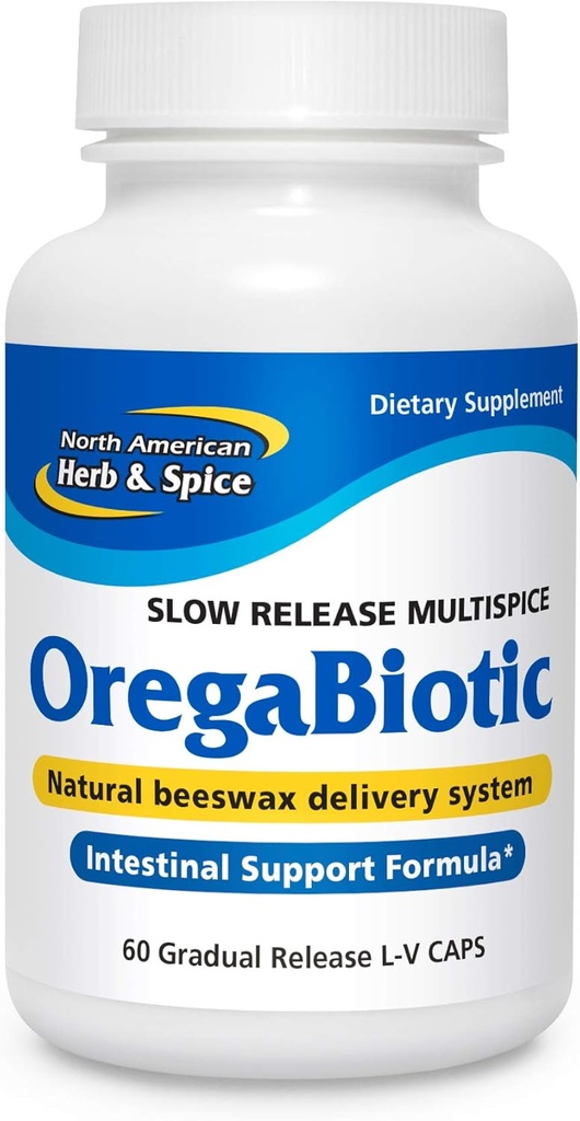 North American Herb & Spice OregaBiotique - 60 capsules - Système immunitaire et soutien digestif - Santé des cheveux, de la peau et des ongles - Huile de graines noires, huile de cumin, huile d'origan, huile de sage - Non-OGM - 30 portions totales