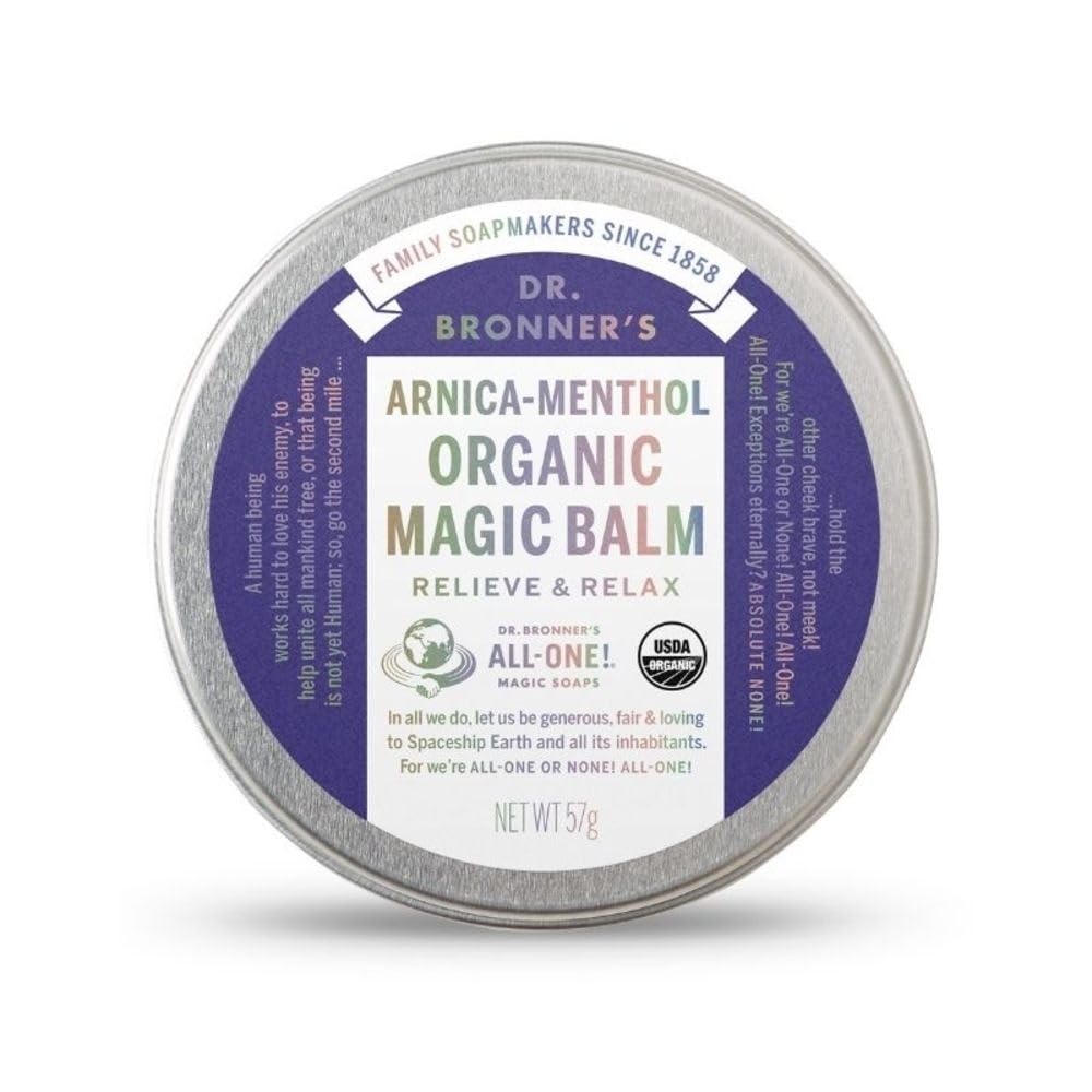 Bronner's - Baume magique biologique (Arnica-Menthol, 2 once) - Fabriqué avec de la cire d'abeille biologique et de l'huile de chanvre biologique, soulage et détend les muscles douloureux et les articulations achy, hydrate et adoucit la peau sèche