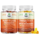 Ensemble de gommes multivitamines - Gommy multivitamines halal avec B12 Biotine Zinc et vitamine D et Omega végétarien 3 6 9 Gommies DHA pour le cerveau Bone Heart Health and Joint Support - sans Burpless Fish Free