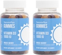 NaturesPlus Gummies Vitamine D3 1000 UI, Berry mixte - 60 Gummies, Pack de 2 - Promotion de la santé osseuse et fonction immunitaire - Vegan, sans gluten, non-OGM - 120 Total des portions