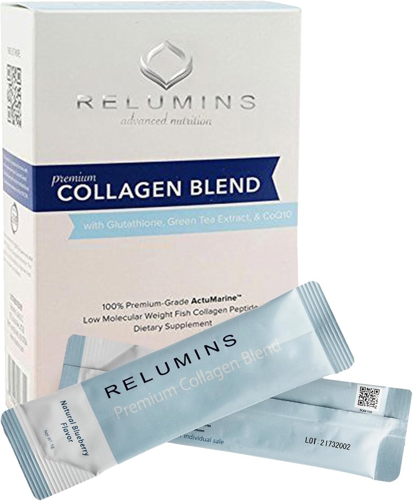 Mélange de poudre de collagène marin - Peptide de collagène avec du glutathion, du thé vert, du CoQ10 et de l'acide hyaluronique favorise la peau Glowing - 100 sachets en poudre x Aromatisés aux bleuets + 10 sachets gratuits