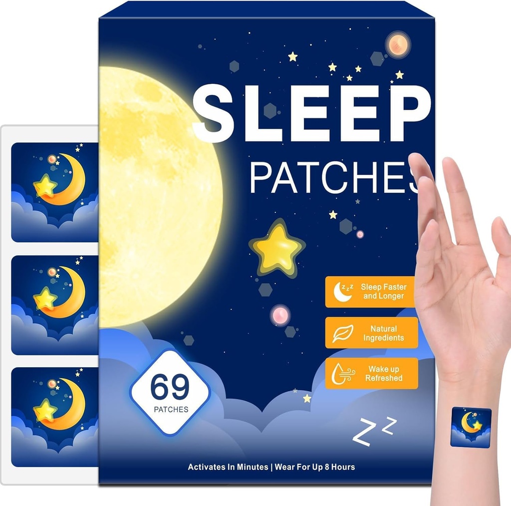 Patches de sommeil pour adultes, Patches de mélatonine pour adultes de sommeil, Tout naturel profond, adapté aux femmes et aux hommes, Fournit un repos confortable, 69