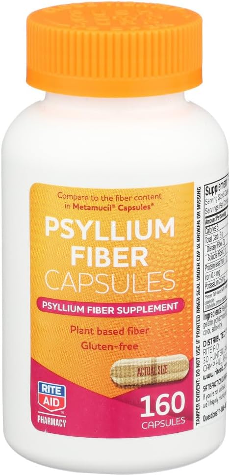 Rite Aid Psyllium Fiber Capsules, 160 Compte, Psyllium Fiber Supplement,..