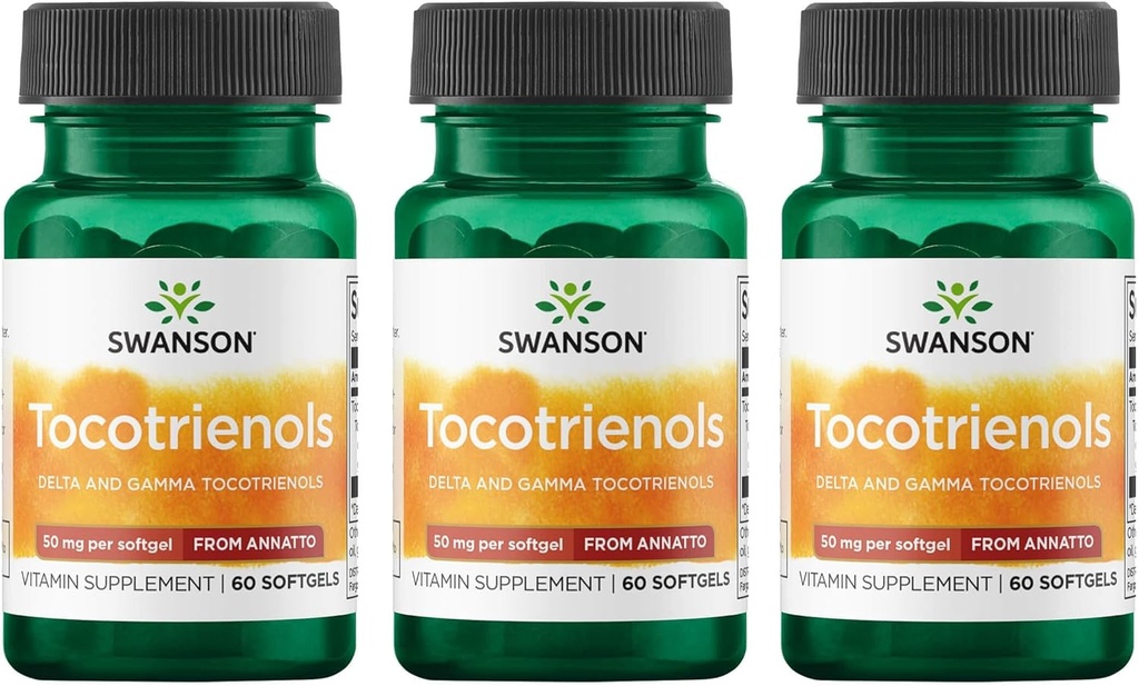 Swanson Deltagold Tocotrienols-Annatto Tocotrienols soutenant des niveaux de cholestérol sains Déjà dans la gamme normale-Vitamine E Tocotrienols 99% Sans tocophérol (60 Softgels, 50mg chacun) (3 Pack)