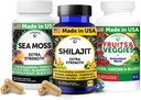 Lunakai États-Unis fait 3-en-1 supplément Capsule Pack – Shilajit, Irish Sea Moss & Superfood Fruits et légumes