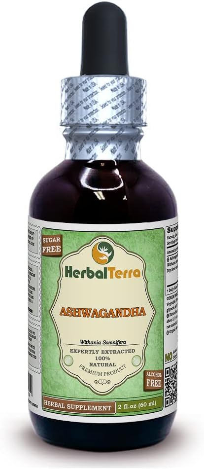 Ashwagandha (Withania Somnifera) Glycérite, extrait liquide sans alcool séché biologique 2 oz