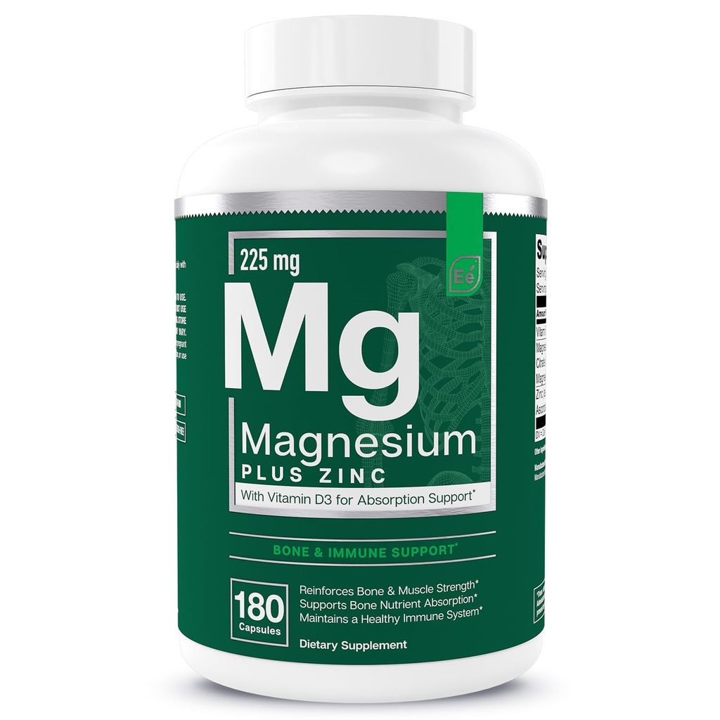 Eléments essentiels Magnésium Plus Zinc avec Vitamine D3-S Scientifically Formulé Heart, Bone & Muscle Support