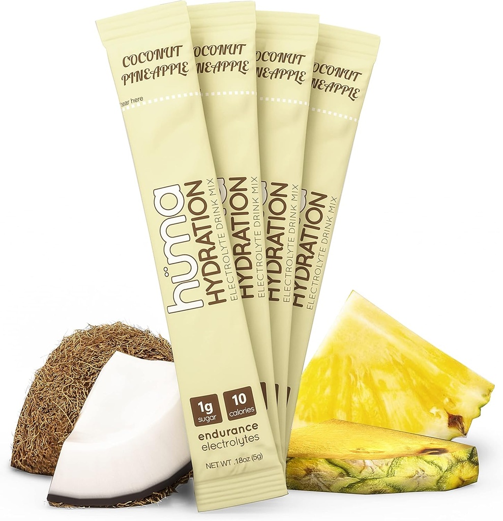 HUMA CHIA Mélange de boisson d'hydratation, Ananas de noix de coco 30 Packets - Basse calories, Poudre d'électrolyte élevée pour le sport et l'exercice - 100% naturel, 1g de sucre, 10 Cal