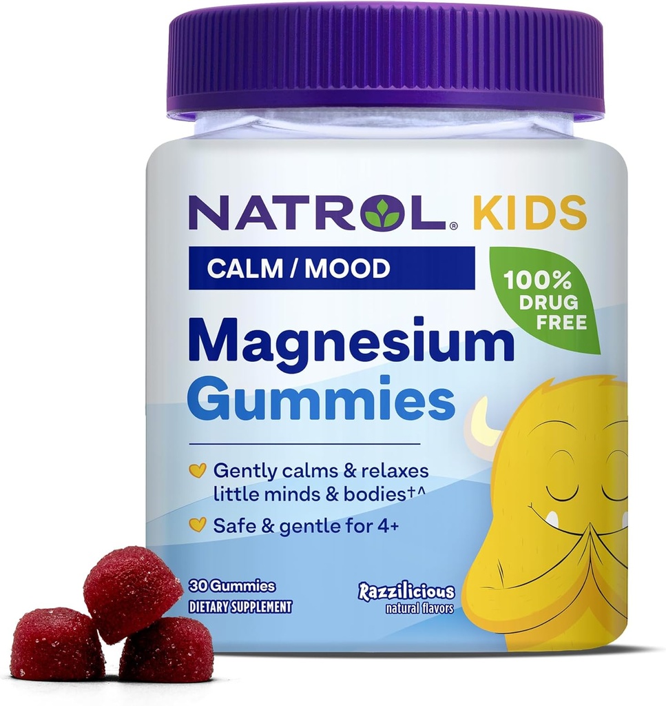 Natrol Kids Magnésium Citrate Gummies, Calme doucement et Relax Petits Esprits et Corps, Plus Soutenir la relaxation et la fonction musculaire saine, 30 Gummies Razzilicious, Jusqu'à 30 jours d'approvisionnement
