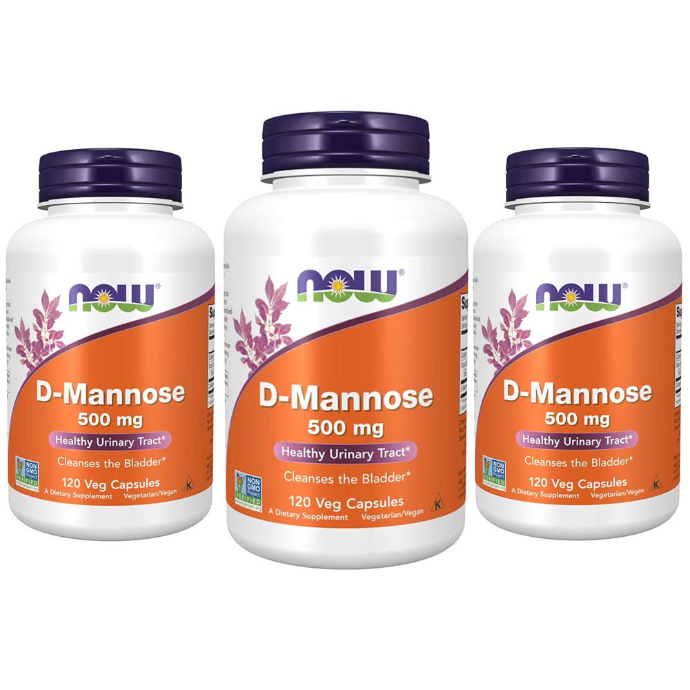 MAINTENANT compléments alimentaires, D-Mannose 500 mg, non-OGM Projet Vérifié, traitement urinaire sain*, 120 gélules (paquet de 3)