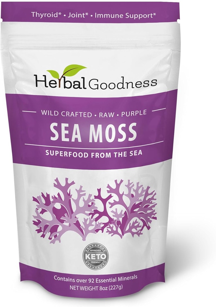 Herbal Bonness Sea Moss Gel Chondrus Crispus St Lucia Sea Moss Supplément 8oz Purple - Digestion saine, améliore la santé de la peau et des cheveux, régule la fonction thyroïdienne, soutien immunitaire