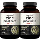 2 packs Zinc 100mg, supplément de picolinate de zinc, 480 capsules, vitamine de zinc et vitamines immunitaires pour la fonction enzymatique et le soutien immunitaire, non-OGM et fabriqués aux États-Unis