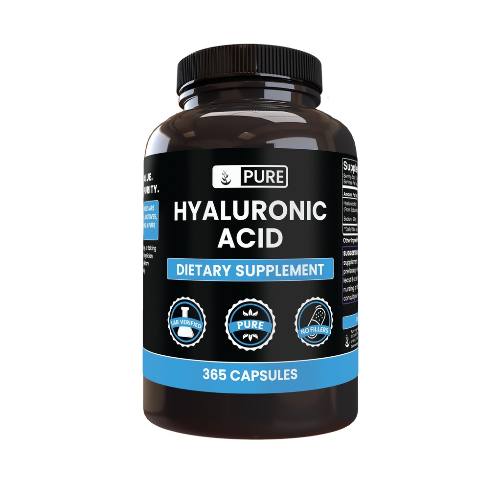 Ingrédients originaux purs Acid Hyaluronique (365 Capsules) Pas de Magnésium ou de Rice Fillers, Toujours Pure, Verified Lab