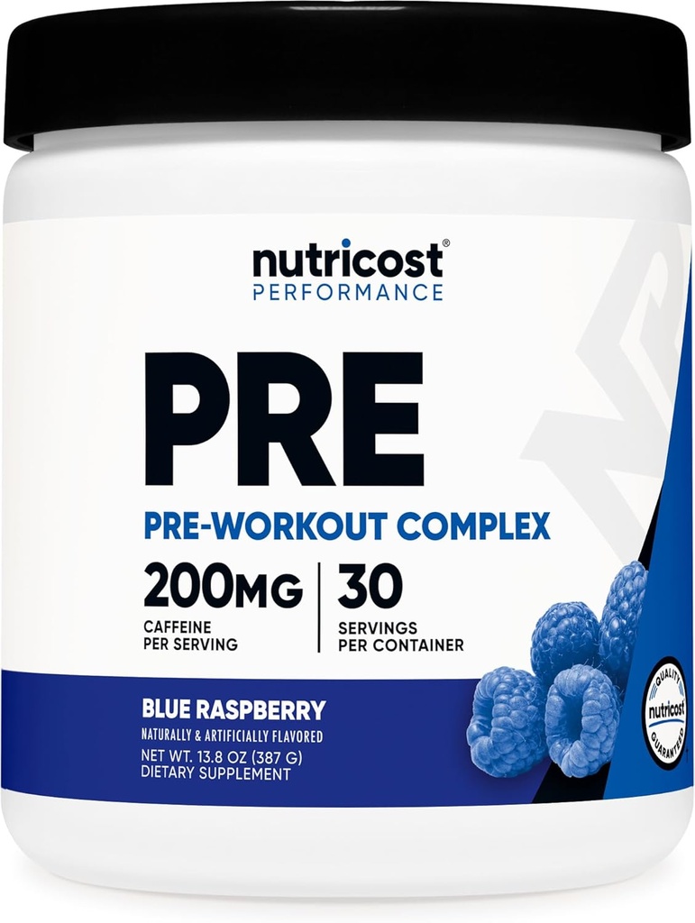 Poudre complexe de pré-entraînement Nutricost (30 portions, framboise bleue) - Supplément de pré-entraînement avec les acides bêta-alanine, taurine et amino