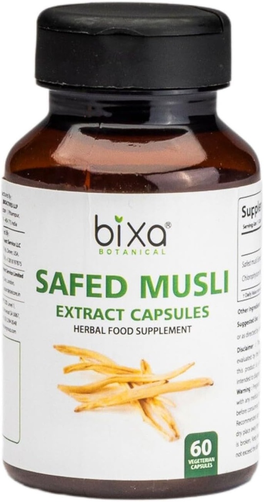 bixa BOTANICAL Safed Musli Capsules for Men | Safed Musli Extract | Ayurvedic Natural Herbal Supplement | 100% Pure, Gluten Free, Non-GMO, Steam Sterilized | 140+ Years of Herbal Heritage,60 Count
