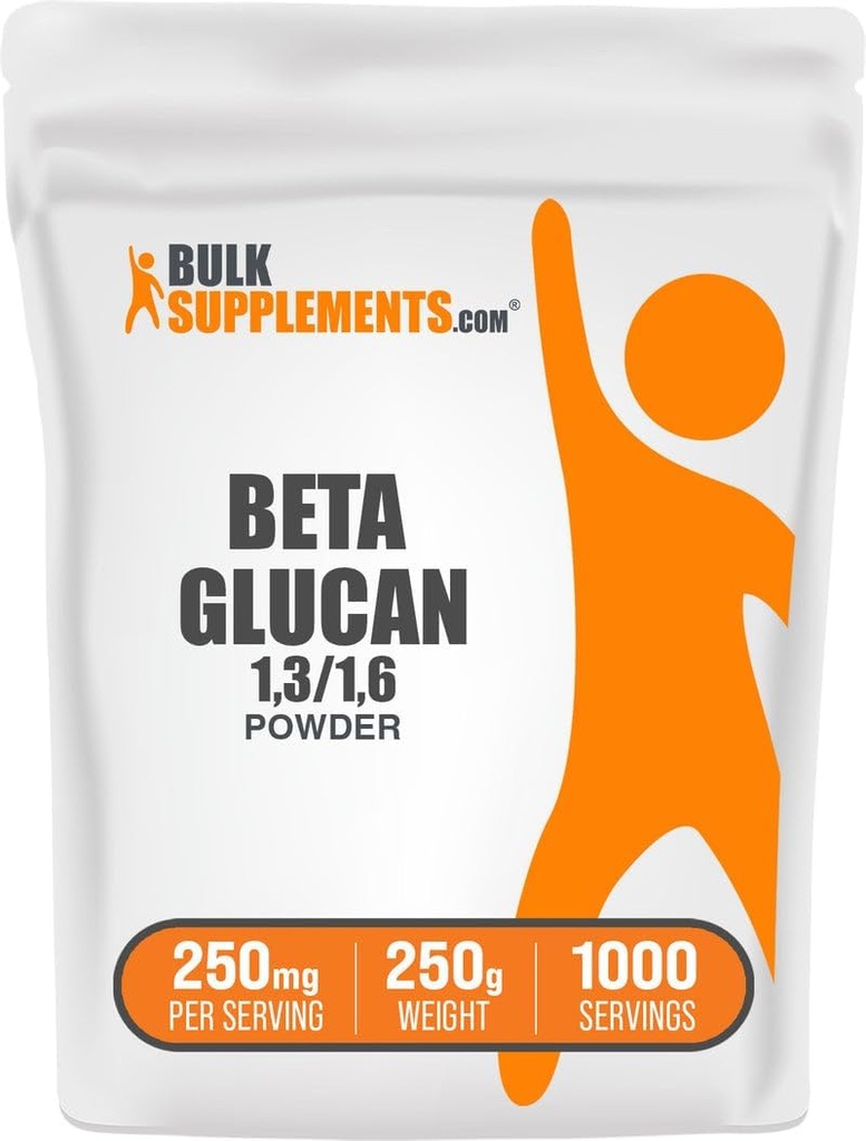 BulkSupplements.com Beta Glucan Poudre - 1,3/1,6, Beta Glucan Suppléments - Vegan & Supplément sans gluten, 250mg par portion, 250g (8,8 oz) (paquet de 1)