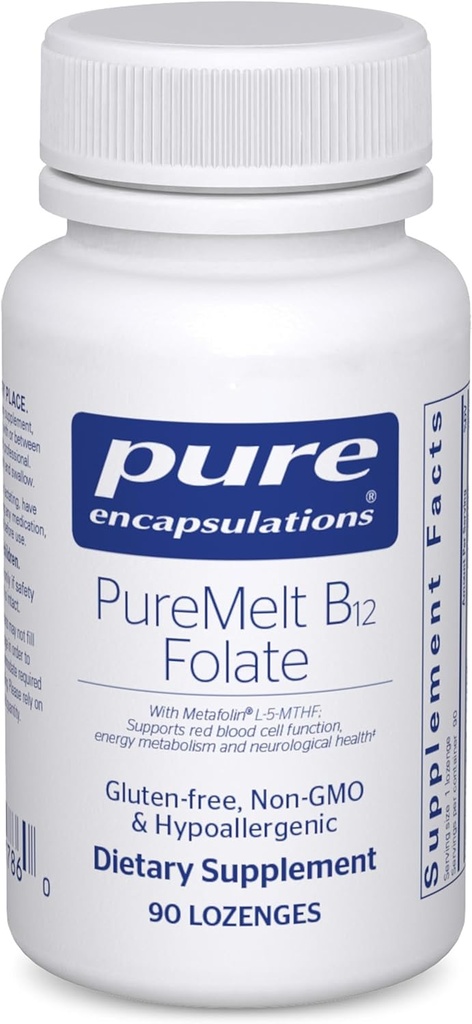 Encapsulations pures PureMelt B12 Folate - Vitamine B active avec L-5-MTHF - Soutien du métabolisme et fonction des globules rouges* - Non-OGM et végétalien - 90 Lozanges