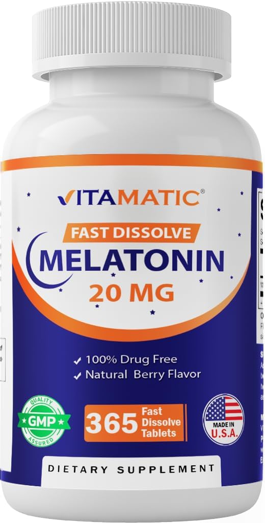 Mélatonine vitamatique 20 mg Comprimés de Végétarien, Non-OGM, Sans gluten Comprimés