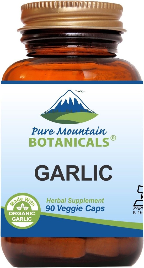 Pure Mountain Botanicals Ail Pills Kosher Capsules Vegan avec supplément de 500mg d'allium de l'ail biologique