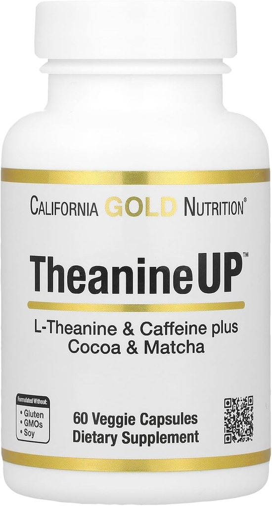 California Gold Nutrition TheanineUPTM, L-Theanine & Caféine Plus Cacao, et Matcha, 60 Capsules de Veggie