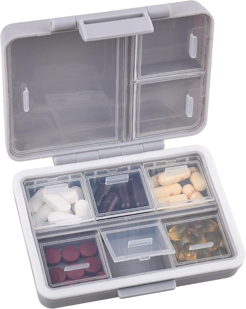 9-Grid Pill Organizer,Portable Pill Box,Grands compartiments de capacité,Conteneur de pilules de voyage,Dispensateur de médicaments, Purse de plomb,Boîtier de remplissage pour vitamines, huiles de poisson ou suppléments(Grey)