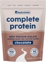 NativePath Complete Beef Protein Powder Isolate – Gras d'herbe, pâturage, laiterie et lactose, sans gluten, sucre zéro, MCT et acides aminés – 20g de protéines, chocolat, 30 portions