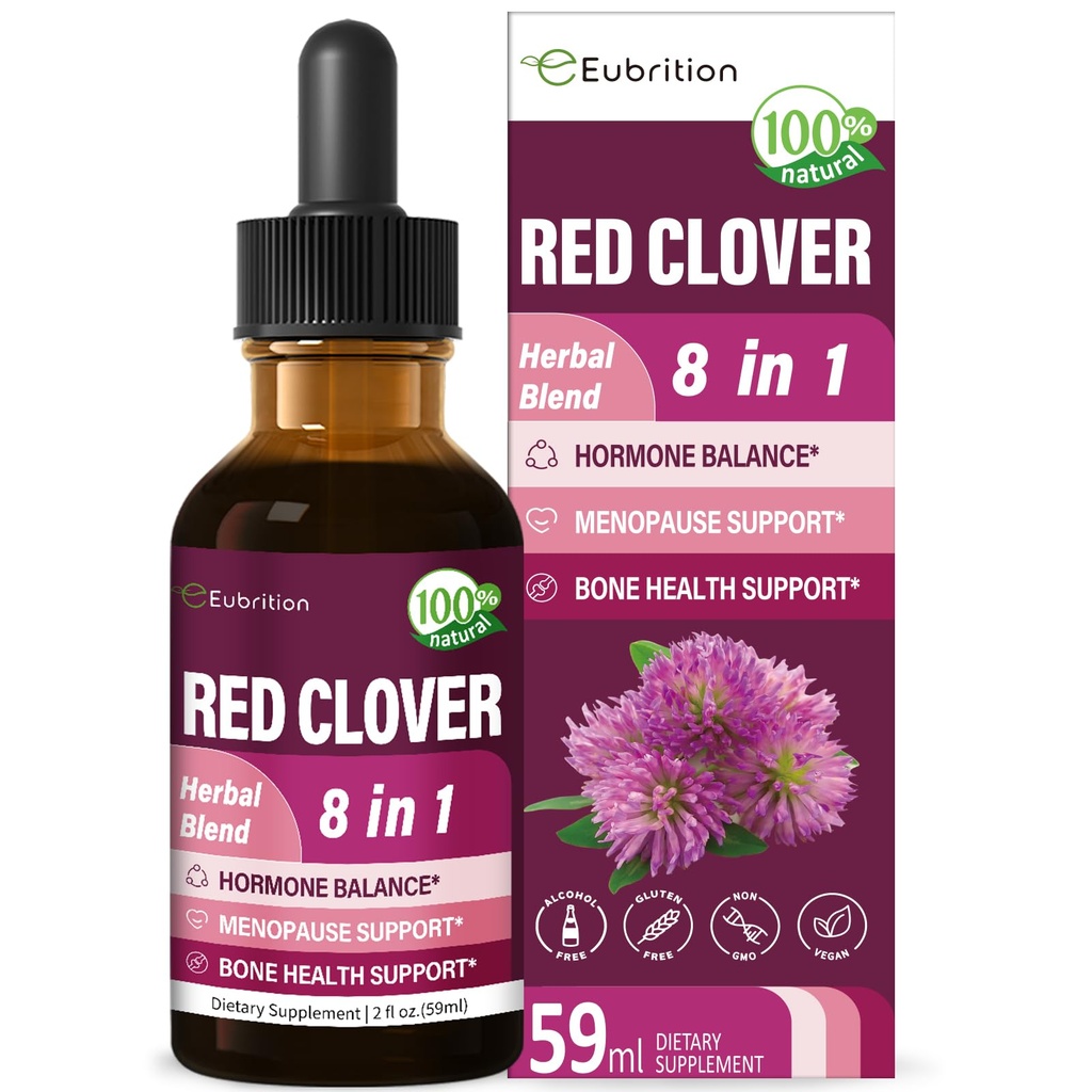 Extrait de trèfle rouge gouttes pour la santé des femmes équilibre, 8-en-1 de formule à base de plantes supplément pour la ménopause chaud Flashes soulagement avec Dong Quai & Shatavari Extrait, sans alcool teinture. 2oz