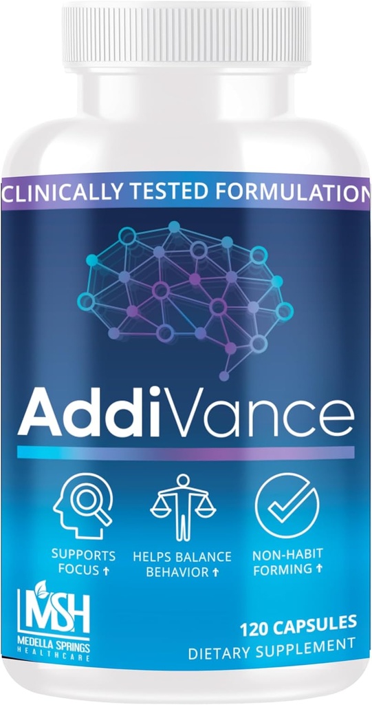 AddiVance 120 Caps - Natural Brain Support Supplement for Enhanced Focus, Memory, & Balanced Behavior - Clinically Proven Non-Habit Forming Brain Supplement - Formulated by Medical Professionals