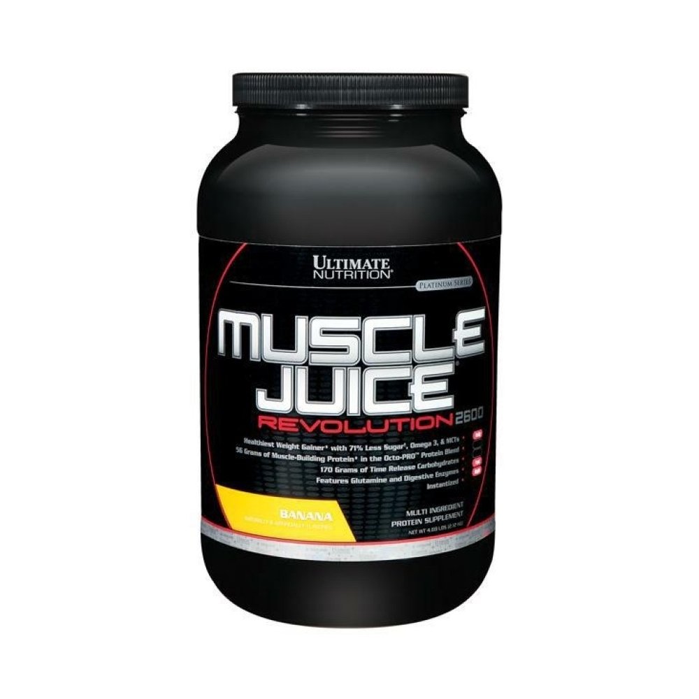Ultimate Nutrition Muscle Juice Revolution 2600 gain de poids, récupération musculaire avec la glutamine, la caséine micellaire et le complexe de libération de temps glucides, poudre de protéines de banane, 4,69 livres