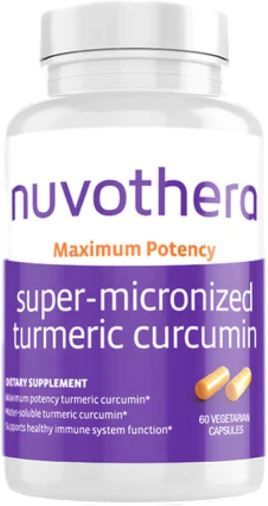 Nuvothera Super-Micronized Curcumin Capsules 1 mois d'approvisionnement Absorption rapide, racine entière, non-OGM, supporte l'articulation, la peau, la santé des Guts et les antioxydants (60 capsules)