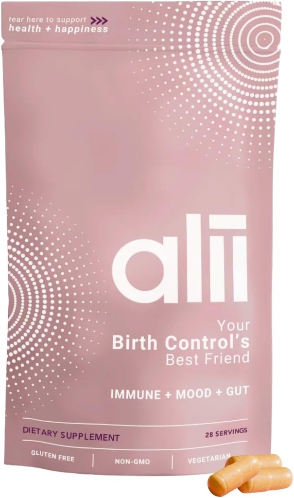 Alii, meilleur ami de votre contrôle des naissances, supplément pour les femmes, soulagement proactif des effets secondaires du contrôle hormonal des naissances, énergie de soutien + Gut, 14 nutriments, 28 portions