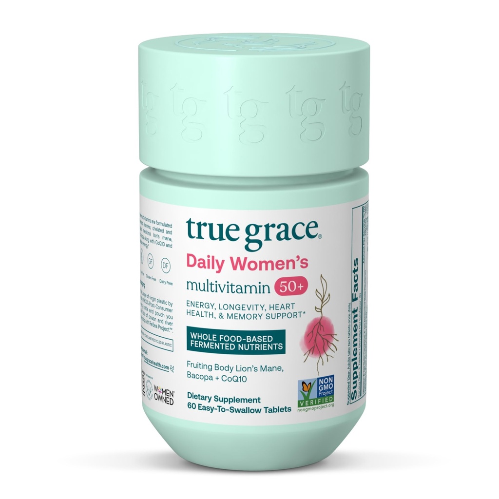 Multivitamine 50+ - 60 comprimés faciles à avaler - Immune, énergie, longévité et soutien de la mémoire - Vegan - sans gluten, soja et fer - 30 portions