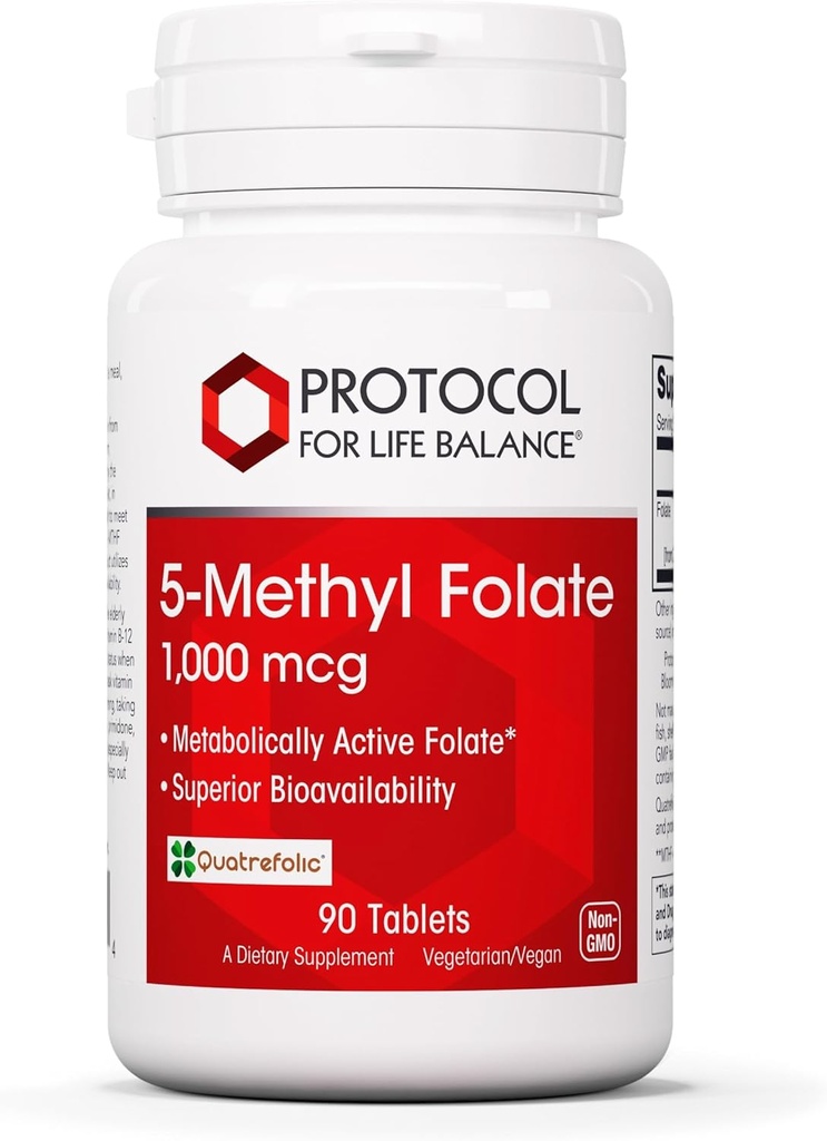 PROTOCOLE POUR LA BALANCE DE VIE 5-méthylfolate 1000mcg - Biodisponibilité supérieure du Methylfolate - pour le soutien du cerveau - Supplément folate pour les femmes et les hommes - Kosher & Vegan - 90 onglets