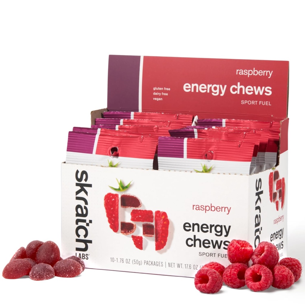 Skratch Labs Energy Chews (en anglais seulement) Gummies for Running, Cycling, and Sports Performance (en anglais seulement) Gel Alternative (en anglais seulement) Framboise (10 Pack)