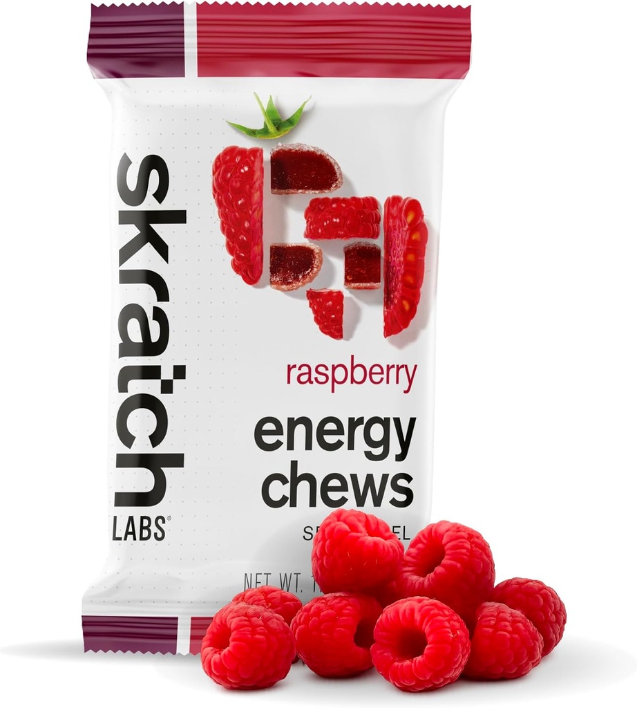 Skratch Labs Energy Chews | Gummies for Running, Cycling, and Sports Performance | Gel Alternative | Raspberry (10 Pack) | Gluten Free, Vegan