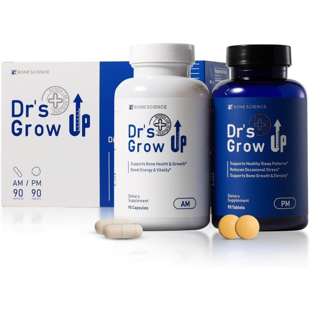 SCIENCE DE L'OBJECTIF - Le Dr Grandit AM & PM - Soutien nutritionnel quotidien Premium pour les enfants et les adolescents, la santé des os et des articulations et le soutien immunitaire, formule du matin et de la nuit - 90 capsules et 90 comprimés