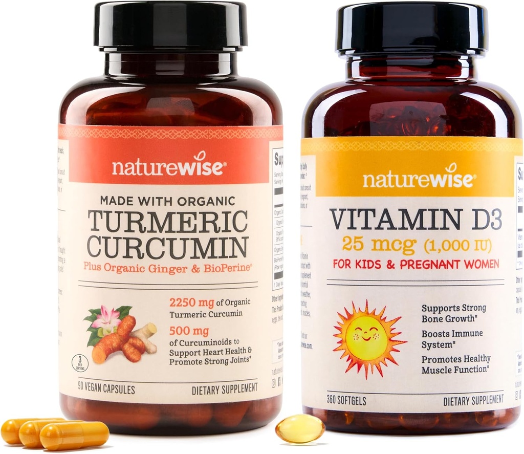 NatureWise Curcumin Turmeric 750mg & Vitamin D3 1000iu for Joint, Bone, Immune Support [90 Count, 360 Count]