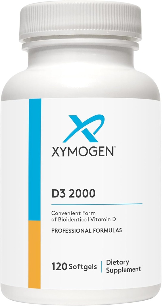 XYMOGEN D3 2000 - Biodisponible Vitamine D3 2000 UI (50 mcg) - Supplément de vitamine D à haute puissance pour soutenir la santé immunitaire, os + santé cardiaque (120 softgels gélatine)
