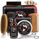 Fête des Pères Cadeaux de papa, Kit de barbe pour les hommes, Kit de croissance et de grooming avec/Huile de barbe Baume de barbe Brosse de barbe Ciseaux de barbe, Cadeaux d'anniversaire pour les hommes