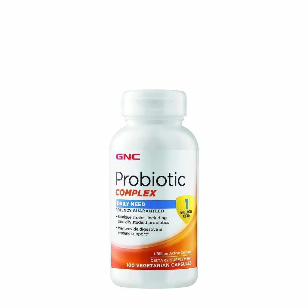 GNC Probiotic Complex Daily Need Supplement, fournit un soutien digestif et immunitaire, 1 milliard d'UFC, 100 capsules végétariennes, 100 portions