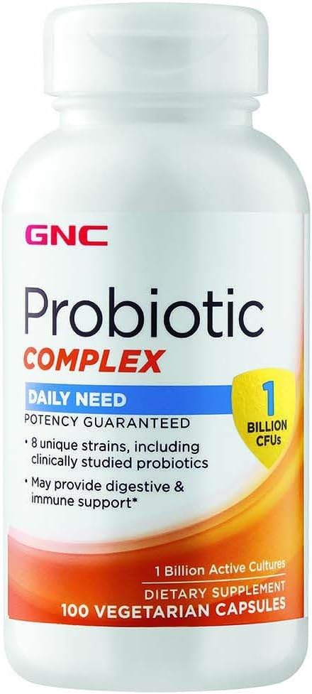 GNC Probiotic Complex Daily Need Supplement, fournit un soutien digestif et immunitaire, 1 milliard d'UFC, 100 capsules végétariennes, 100 portions