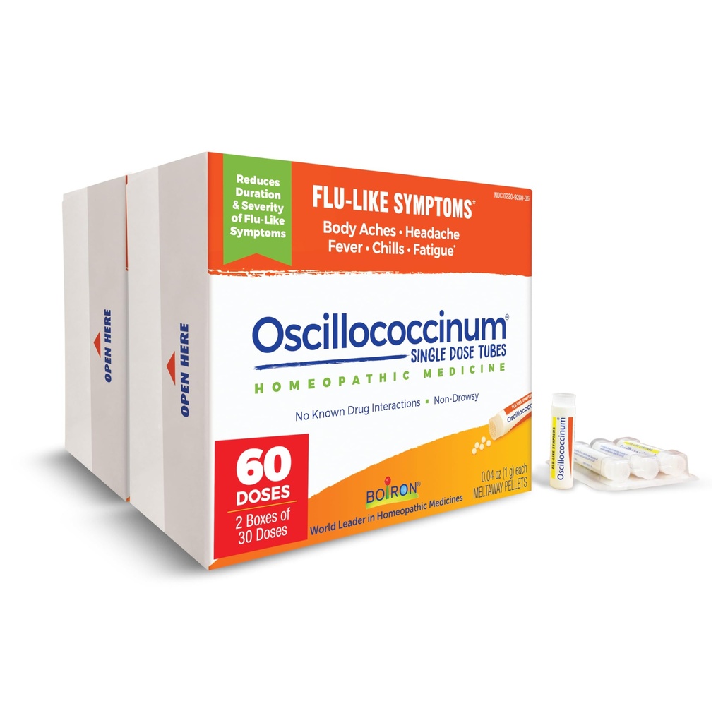Boiron Oscillococcinum for Relief from Flu-Like Symptoms of Body Aches, Headache, Fever, Chills, and Fatigue - 60 Doses (Pack of 2)