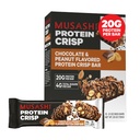 MUSASHI Protein Crisp Bar, 20g de protéines, 4g de sucres totaux, chocolat et arachide, après l'entraînement et snack sur le go, 12 pack de 2,1 oz (60g) barres