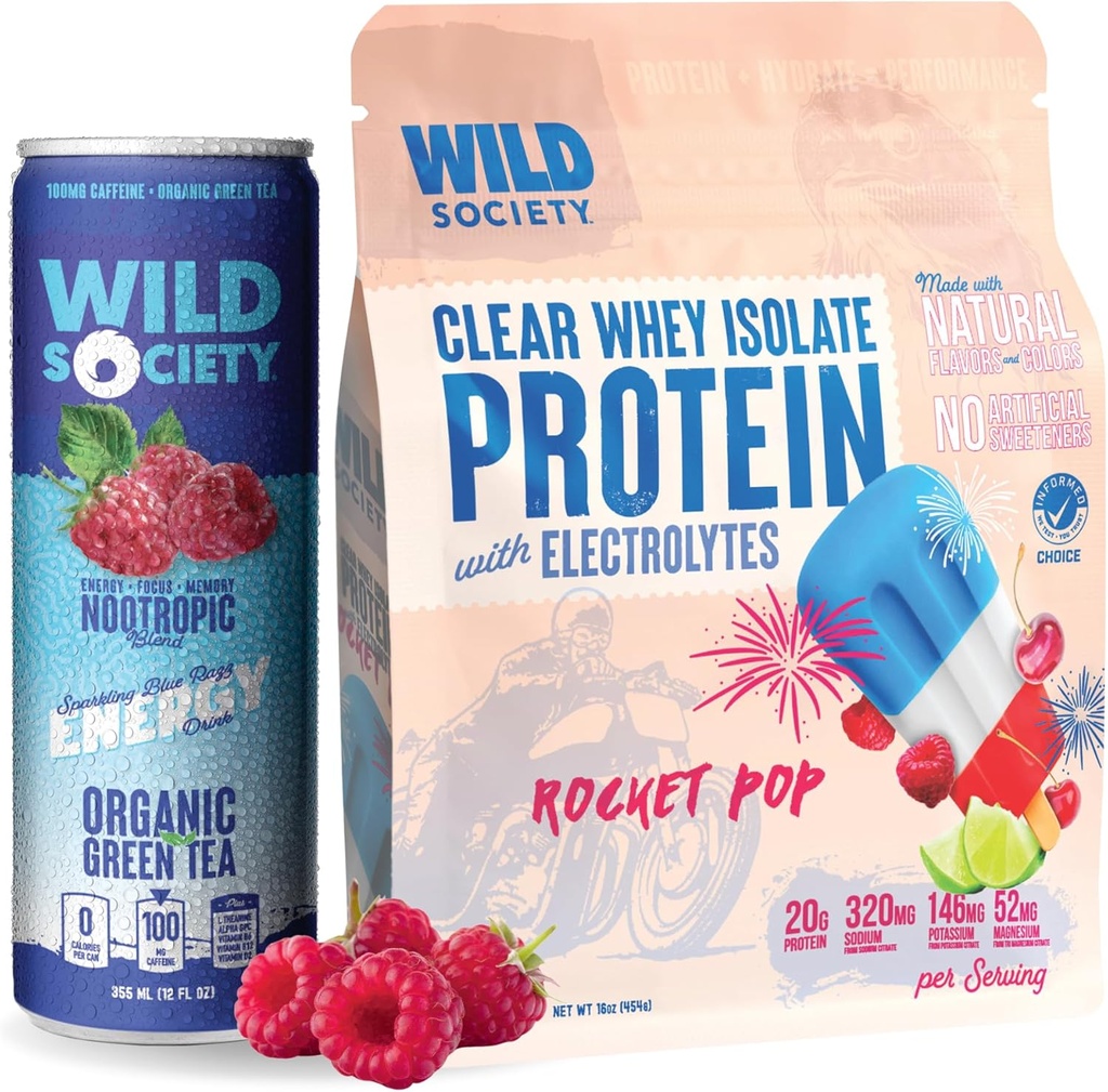 SOCIÉTÉ WILD Isolat clair + boisson énergétique Super Combo - Rocket Pop Clear Whey + Blue Razz boisson énergétique