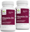 Terry Vitamine D3 naturellement - Supplément de soutien de la santé et de la force osseuse - Système immunitaire et soutien du cerveau - 5 000 UI Comprimés de vitamine D avec goût de baie mixte - 90 comprimés à croquer (paquet de 2)