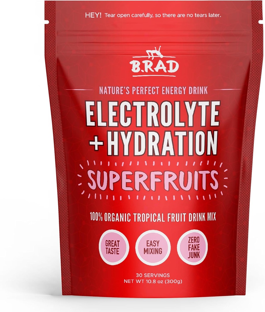 B.rad Superfruits Hydration & Electrolyte Beverage | Nature's Perfect Energy Drink | Freeze-Dried High-Antioxidant Tropical Fruit Powder | 10.8 Ounces, 30 Servings